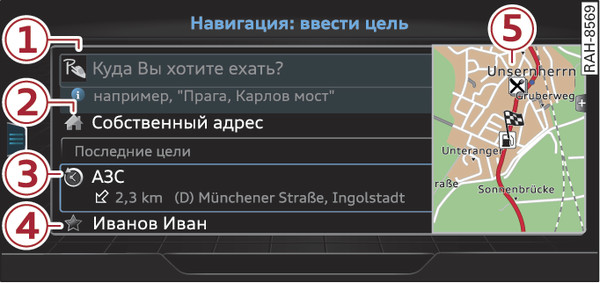 Илл. 221 Схематическое изображение: меню ввода цели
